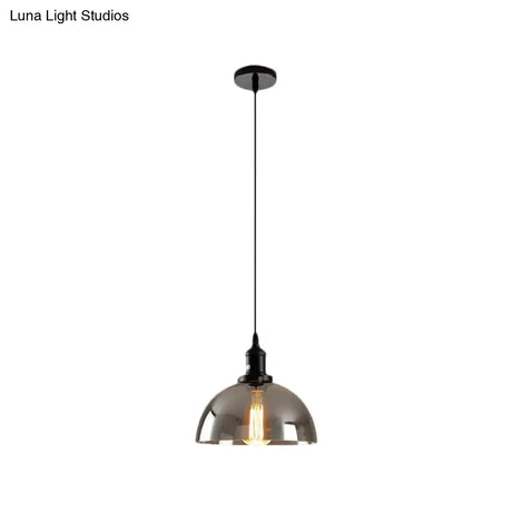 Dome Pendant Industrial Hanging Lamp - 1-Light 10’/12’ Wide Smoked Glass Black Finish