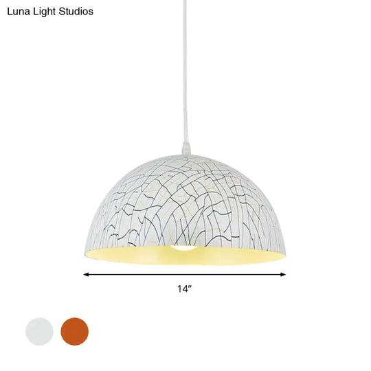 Dome Pendant Light Fixture - Minimalist Metal 1 Red Brown/Ivory 12’/14’/16’ Wide Ideal For