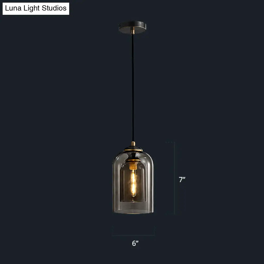 Nordic Glass Dome Pendant Light - 2-Shade 1-Light Bedside Fixture Smoke Gray / Rope