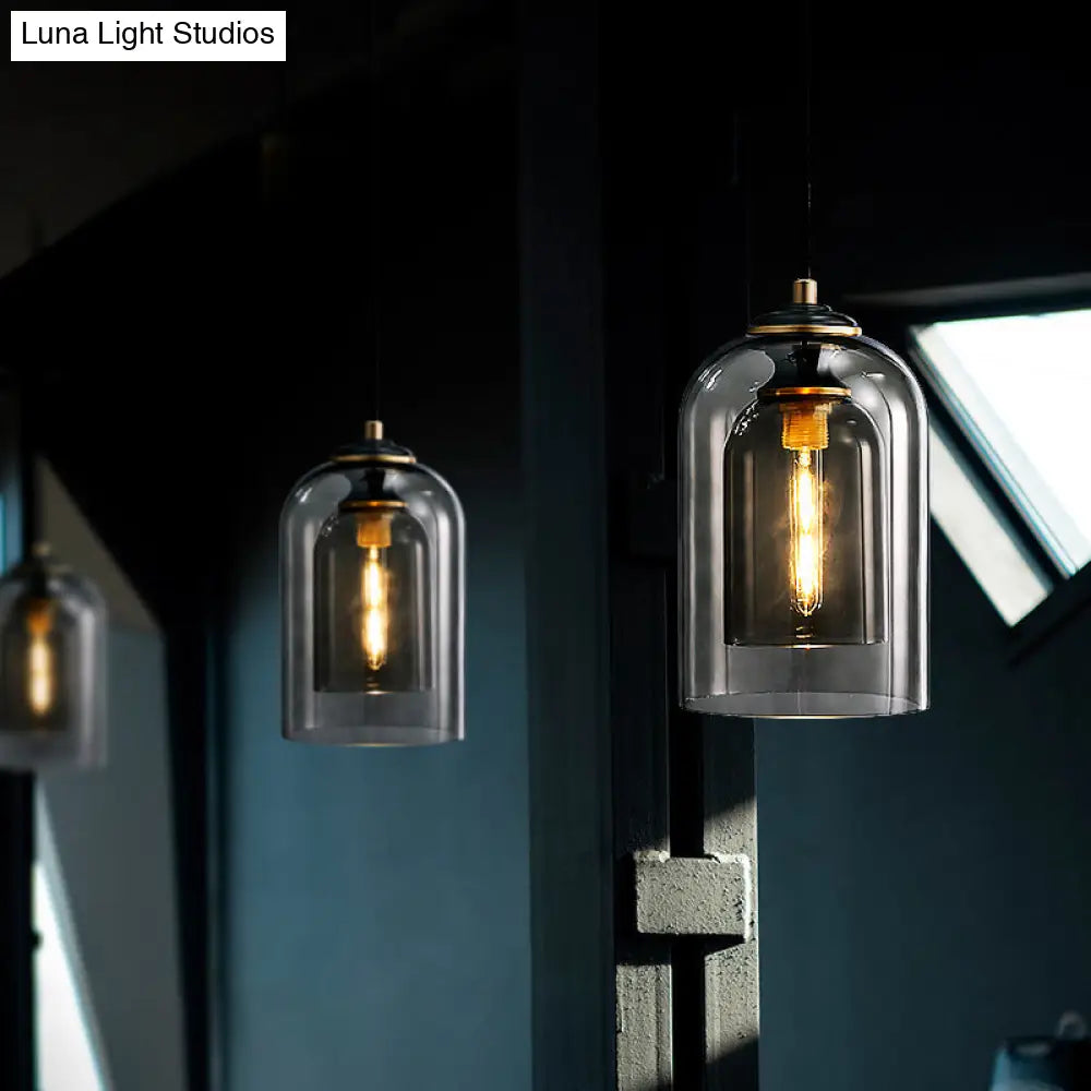 Dome Pendant Light Fixture With 2 Shades - Nordic Glass 1-Light Bedside Pendulum Lighting