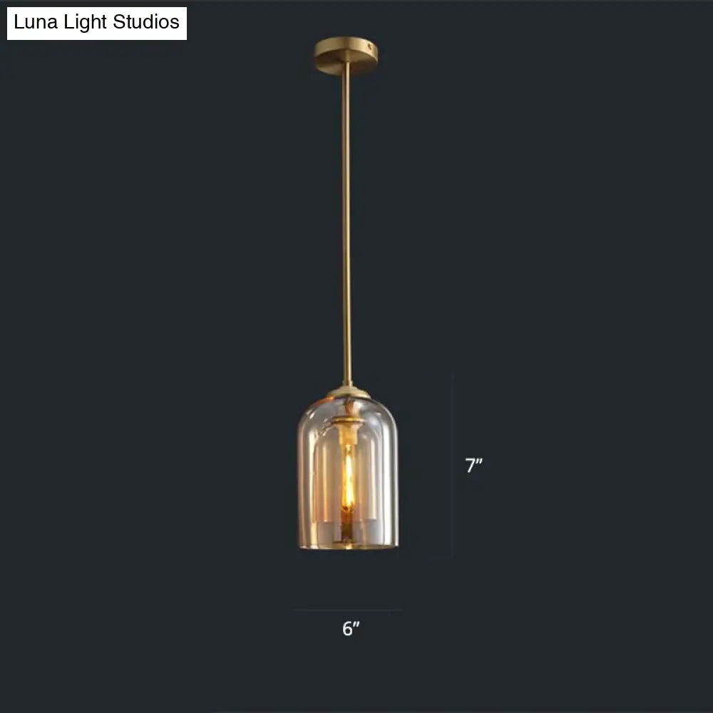 Nordic Glass Dome Pendant Light - 2-Shade 1-Light Bedside Fixture Cognac / Downrods