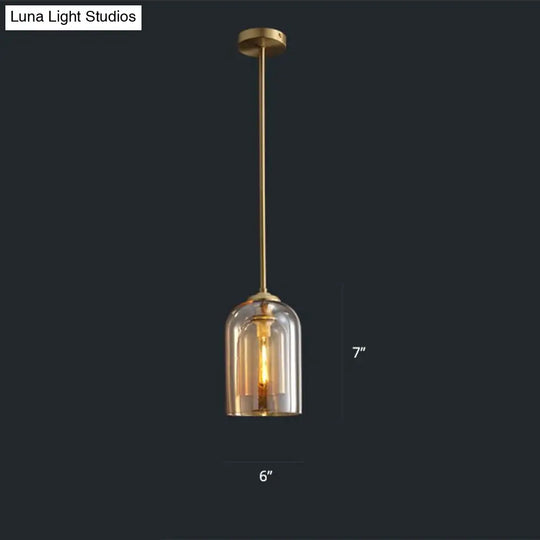 Nordic Glass Dome Pendant Light - 2-Shade 1-Light Bedside Fixture Cognac / Downrods