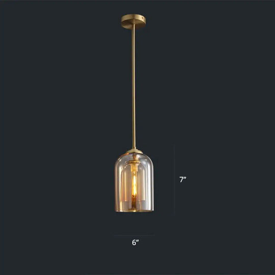 Dome Pendant Light Fixture With 2 Shades - Nordic Glass 1-Light Bedside Pendulum Lighting Cognac /