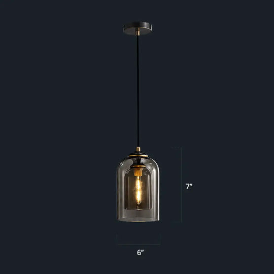 Dome Pendant Light Fixture With 2 Shades - Nordic Glass 1-Light Bedside Pendulum Lighting Smoke