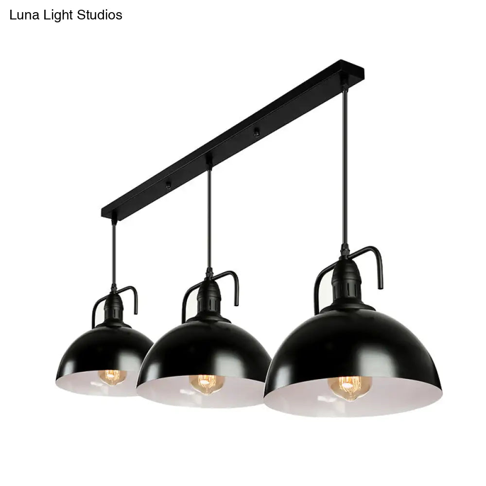 3-Light Dome Pendant Light In Loft-Style Black Metal With Canopy And Handle