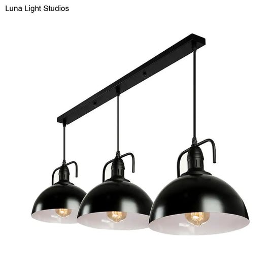 3-Light Dome Pendant Light In Loft-Style Black Metal With Canopy And Handle