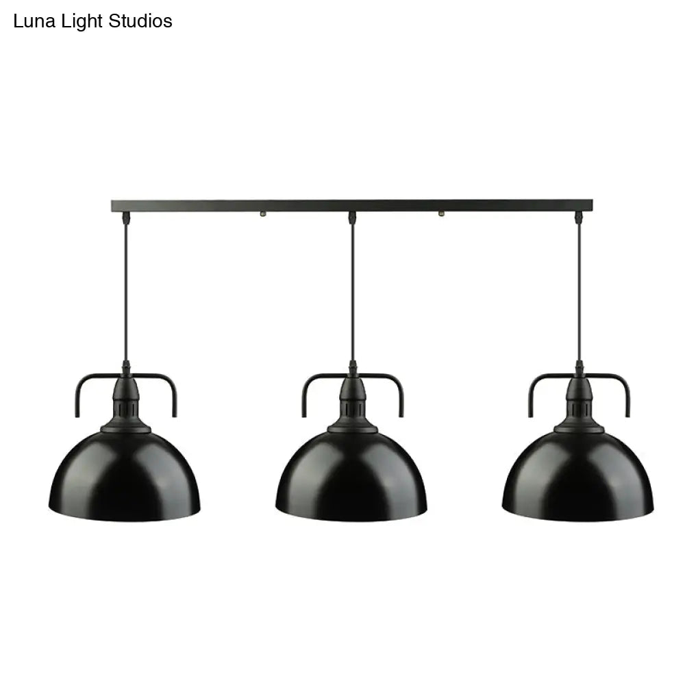 Dome Pendant Light - Loft Style Black Metal Ceiling Fixture With Linear/Round Canopy And Handle 3