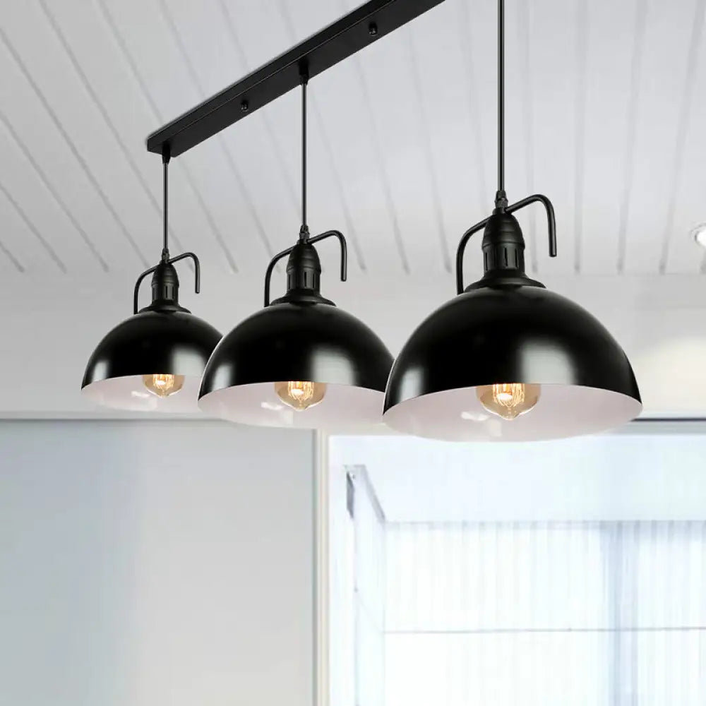 Dome Pendant Light - Loft Style Black Metal Ceiling Fixture With Linear/Round Canopy And Handle 3