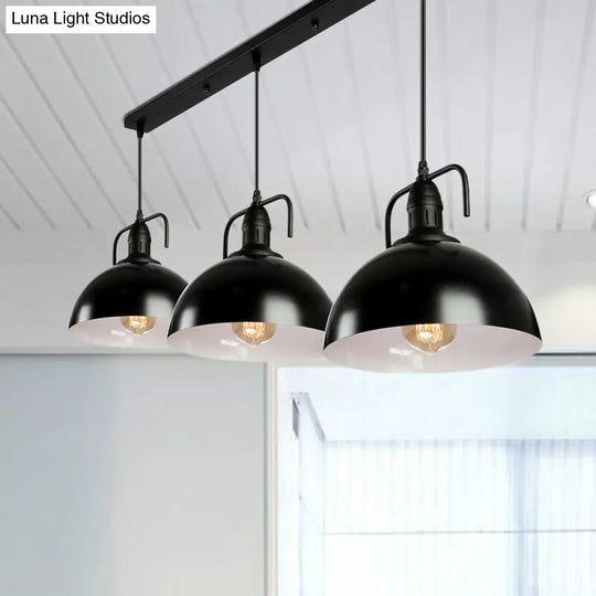 3-Light Dome Pendant Light In Loft-Style Black Metal With Canopy And Handle / Linear