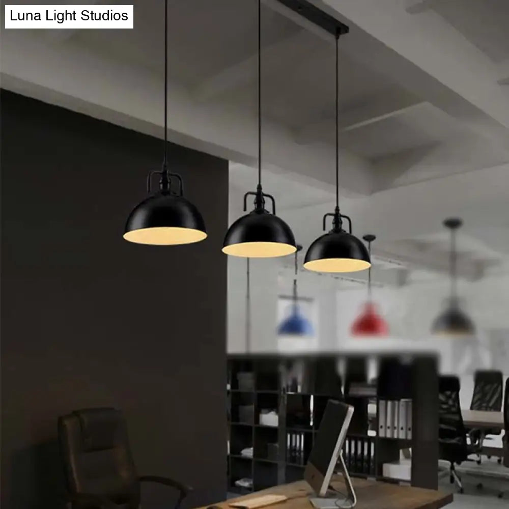 Dome Pendant Light - Loft Style Black Metal Ceiling Fixture With Linear/Round Canopy And Handle 3