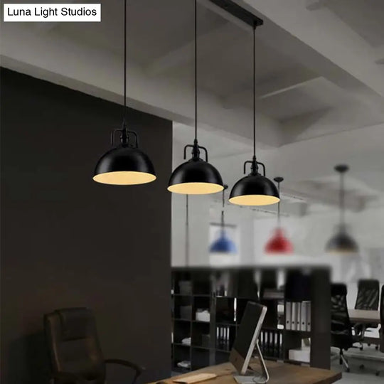 Dome Pendant Light - Loft Style Black Metal Ceiling Fixture With Linear/Round Canopy And Handle 3