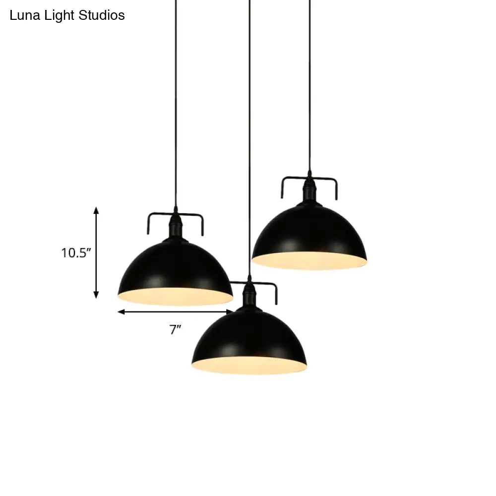 Dome Pendant Light - Loft Style Black Metal Ceiling Fixture With Linear/Round Canopy And Handle 3