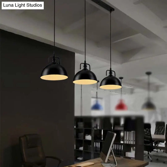 3-Light Dome Pendant Light In Loft-Style Black Metal With Canopy And Handle