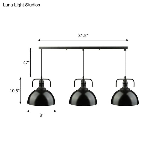 3-Light Dome Pendant Light In Loft-Style Black Metal With Canopy And Handle