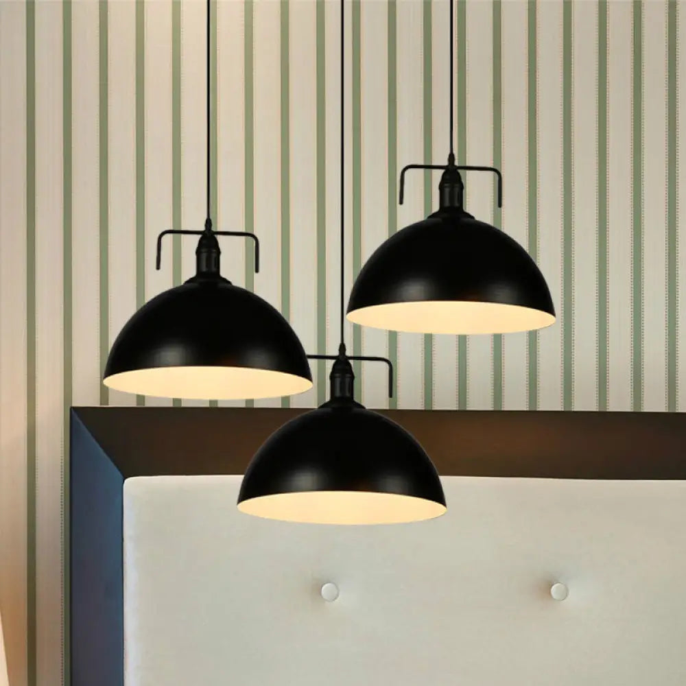 Dome Pendant Light - Loft Style Black Metal Ceiling Fixture With Linear/Round Canopy And Handle 3