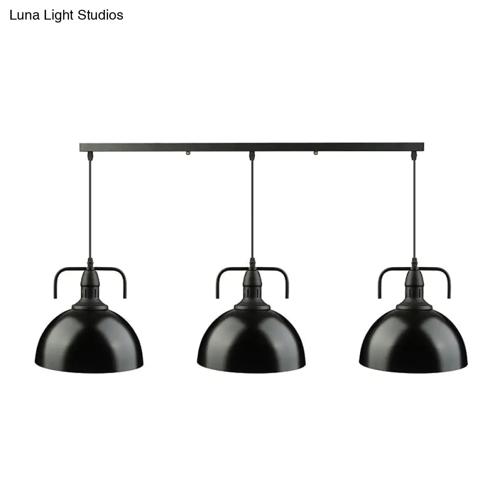 3-Light Dome Pendant Light In Loft-Style Black Metal With Canopy And Handle