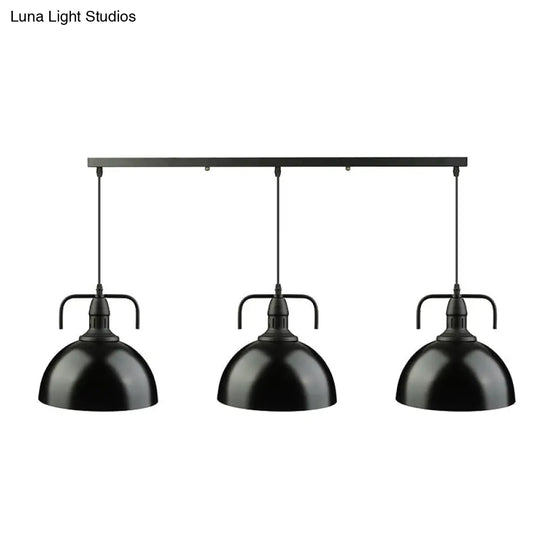 3-Light Dome Pendant Light In Loft-Style Black Metal With Canopy And Handle