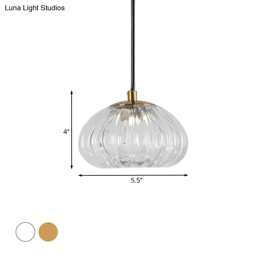Post-Modern Dome Pendant Lamp With Cognac/Clear Ribbed Glass Shade For Dining Table Suspension