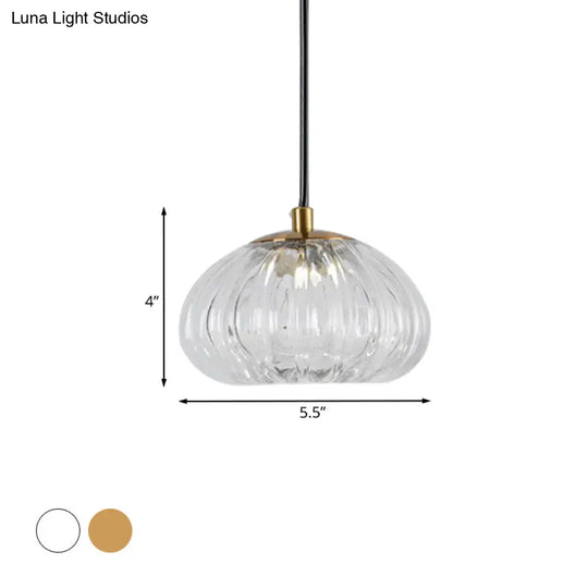 Post-Modern Dome Pendant Lamp With Cognac/Clear Ribbed Glass Shade For Dining Table Suspension