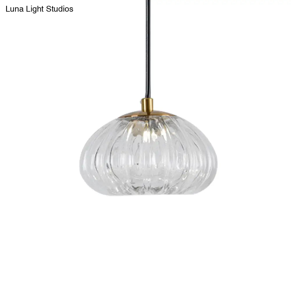 Dome Pendant Light With Clear Ribbed Glass For Modern Dining Tables