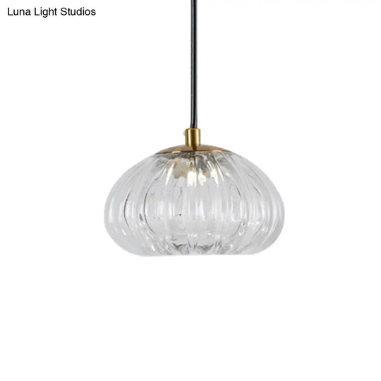 Post-Modern Dome Pendant Lamp With Cognac/Clear Ribbed Glass Shade For Dining Table Suspension