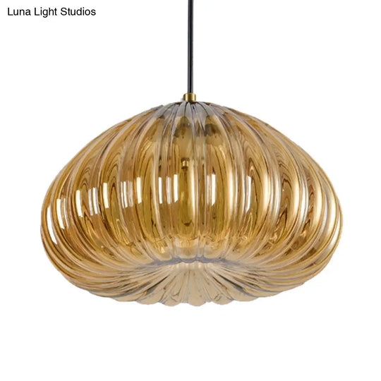 Dome Pendant Light With Clear Ribbed Glass For Modern Dining Tables