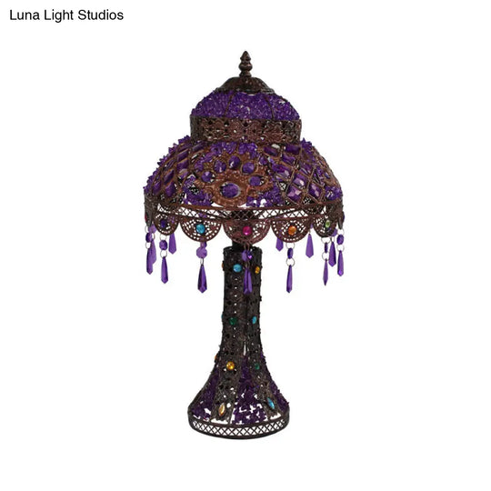 Dome Purple Metal Nightstand Lamp With Crystal Decoration & 1 Light - Bedroom Night Table Lighting