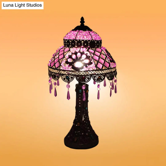 Dome Purple Metal Nightstand Lamp With Crystal Decoration & 1 Light - Bedroom Night Table Lighting