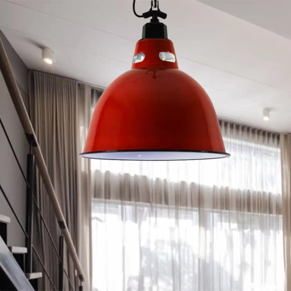 Dome Shade Industrial Metal Pendant Lamp - 1-Light Red Hanging Light With Wire And Chain Perfect