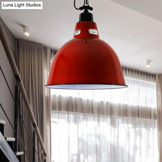 Industrial Metal Pendant Lamp - Dome Shade Red Hanging Light With Wire & Chain 1-Light Design For
