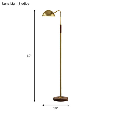Brass Metal Floor Stand Lamp With Dome Shade - Single Light Postmodern Living Room Lighting