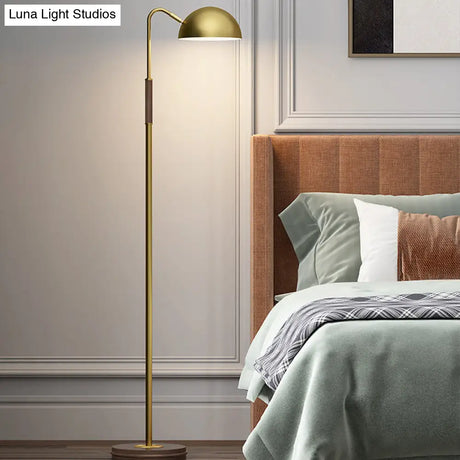 Brass Metal Floor Stand Lamp With Dome Shade - Single Light Postmodern Living Room Lighting