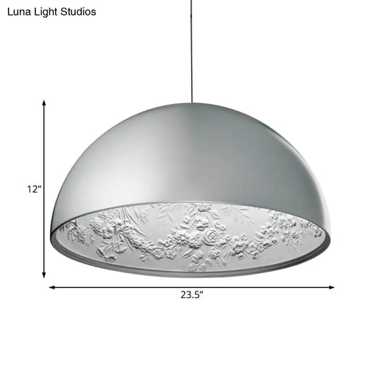 Modern Dome Pendant Lamp With Flower Pattern And Metallic Finish - Available In 3 Sizes