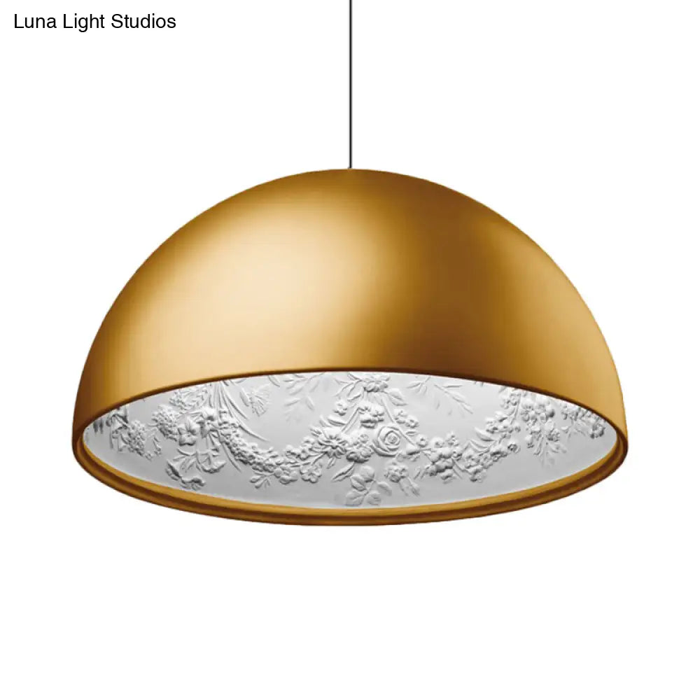 Modern Dome Pendant Lamp With Flower Pattern And Metallic Finish - Available In 3 Sizes