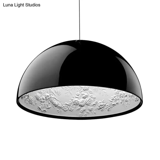 Modern Dome Pendant Lamp With Flower Pattern And Metallic Finish - Available In 3 Sizes