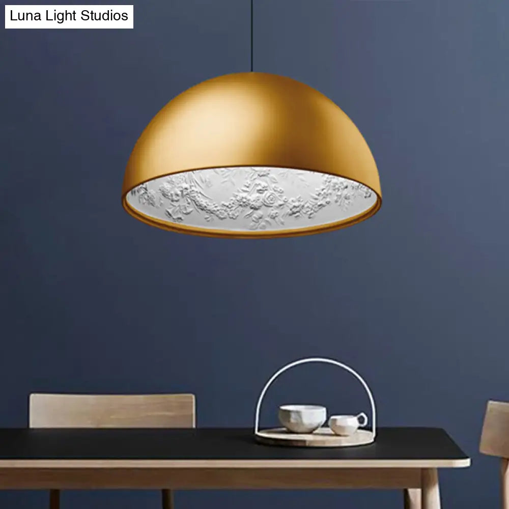 Modern Dome Pendant Lamp With Flower Pattern And Metallic Finish - Available In 3 Sizes