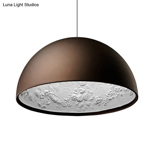 Modern Dome Pendant Lamp With Flower Pattern And Metallic Finish - Available In 3 Sizes