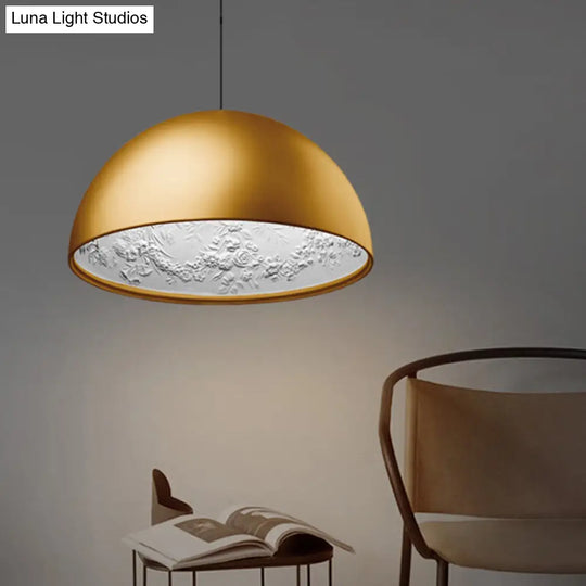 Modern Dome Pendant Lamp With Flower Pattern And Metallic Finish - Available In 3 Sizes Gold / 16