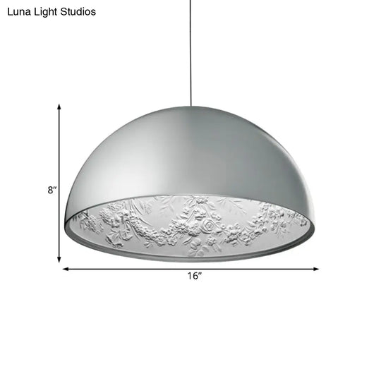 Modern Dome Pendant Lamp With Flower Pattern And Metallic Finish - Available In 3 Sizes