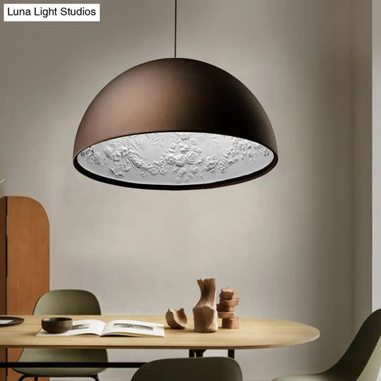 Modern Dome Pendant Lamp With Flower Pattern And Metallic Finish - Available In 3 Sizes Coffee / 16