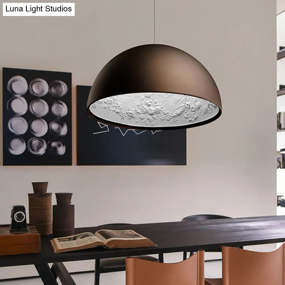 Dome Shade Pendant Lamp With Floral Interior Modern Metal Ceiling Light 1 Gold/Coffee/Black