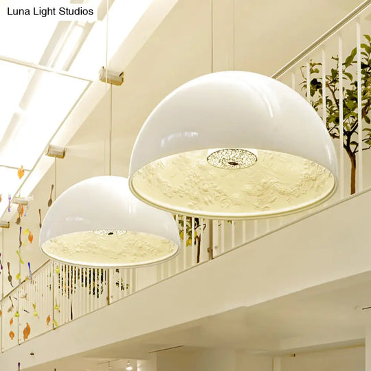 Modern Dome Pendant Lamp With Flower Pattern And Metallic Finish - Available In 3 Sizes White / 16