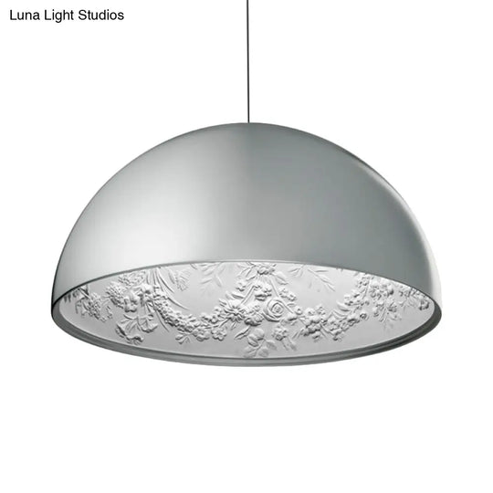 Modern Dome Pendant Lamp With Flower Pattern And Metallic Finish - Available In 3 Sizes