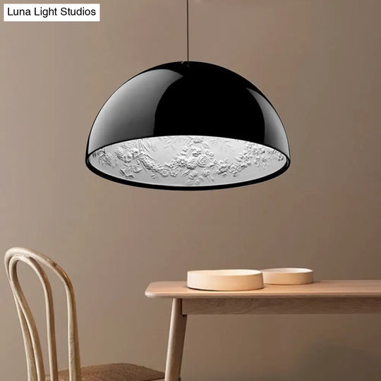 Modern Dome Pendant Lamp With Flower Pattern And Metallic Finish - Available In 3 Sizes