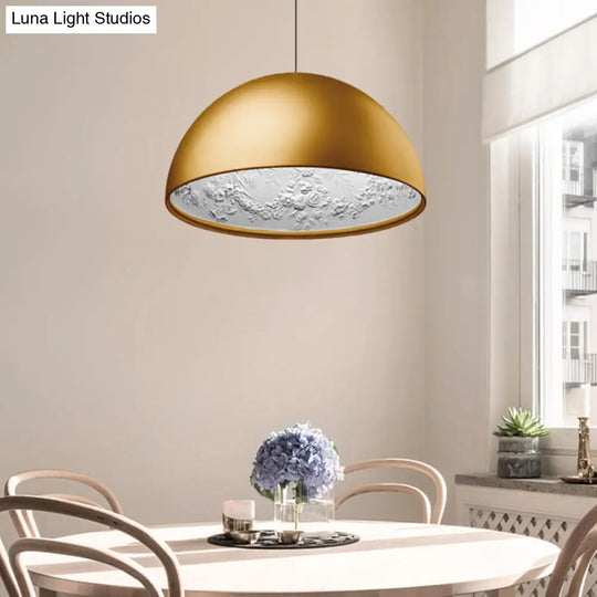 Modern Dome Pendant Lamp With Flower Pattern And Metallic Finish - Available In 3 Sizes