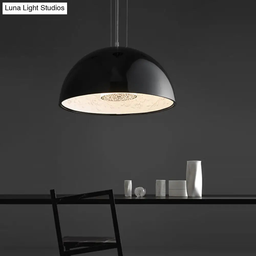 Modern Dome Pendant Lamp With Flower Pattern And Metallic Finish - Available In 3 Sizes Black / 16