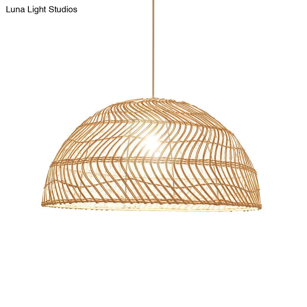 Dome Shaded Rattan Pendant Light - Simplicity & Elegance In 1-Light Wood Fixture