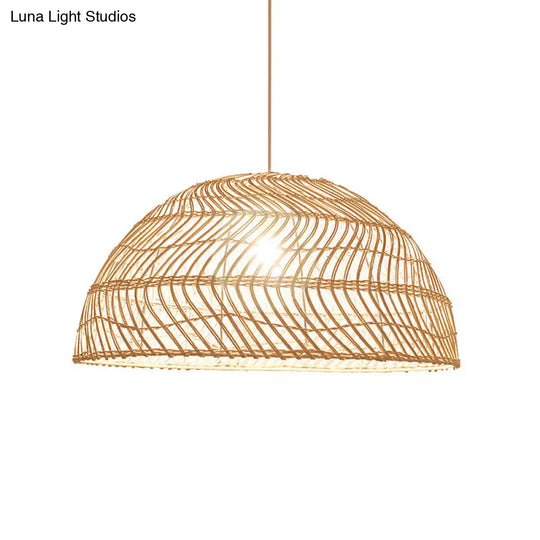 Dome Shaded Rattan Pendant Light - Simplicity & Elegance In 1-Light Wood Fixture