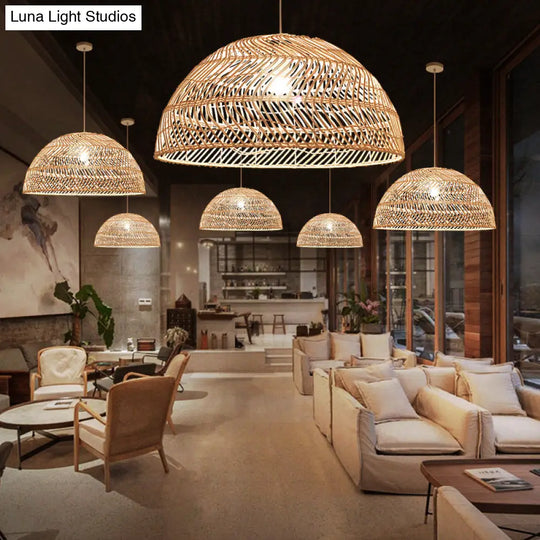 Dome Shaded Rattan Pendant Light - Simplicity & Elegance In 1-Light Wood Fixture