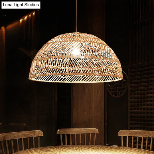 Dome Shaded Rattan Pendant Light - Simplicity & Elegance In 1-Light Wood Fixture